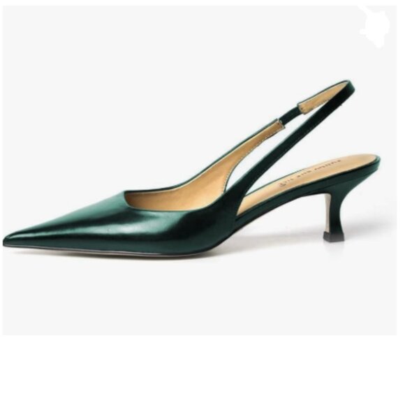 FSJ Dark Green Kitten Heel Slingback Sandals Pointy Toe Sexy Pumps Party Shoes - Picture 1 of 8